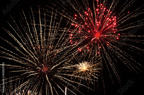 Beautiful view of fireworks in the black sky.