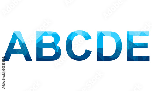 Set of blue vector polygon letters from A to E fonts. Low poly illustration of flat design.