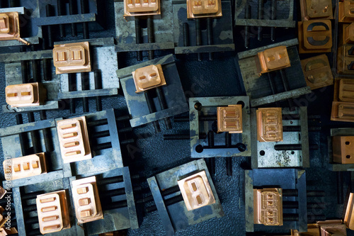 The copper electrodes are on the tray for industrial manufacturing. 