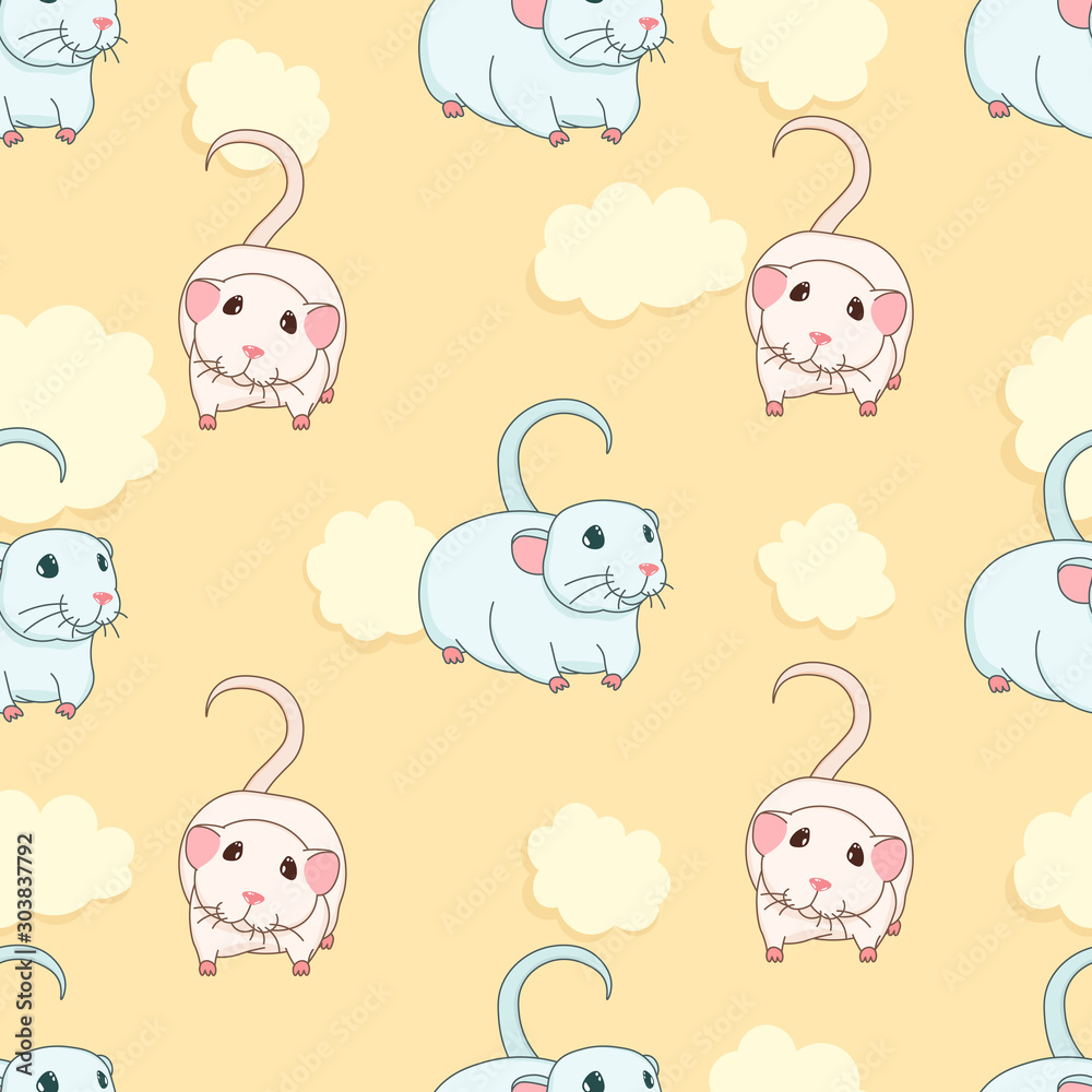 two lovely rats on cheese background, cute cartoon drawing seamless pattern, editable vector illustration for paper, fabric, textile, decoration two lovely rats on cheese background, cute cartoon drawing seamless pattern, editable vector illustration for paper, fabric, textile, decoration