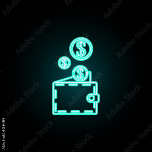 Pennies and a purse neon icon. Simple thin line, outline vector of banking icons for ui and ux, website or mobile application