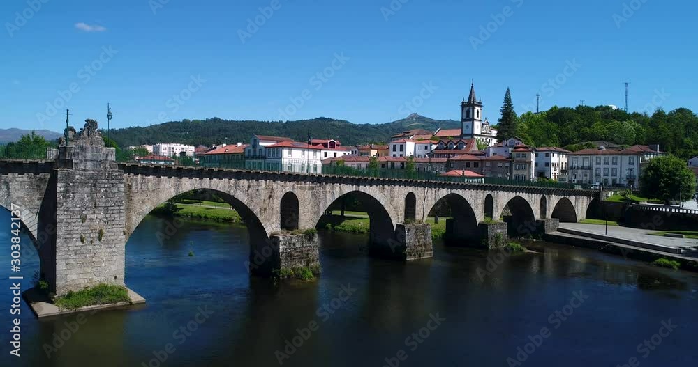 Aerial view of the traditional village of Ponte da Barca in the Minho Region of Portugal, with the Lima River. Aerial view of the traditional village of Ponte da Barca in the Minho Region of Portugal, with the Lima River.