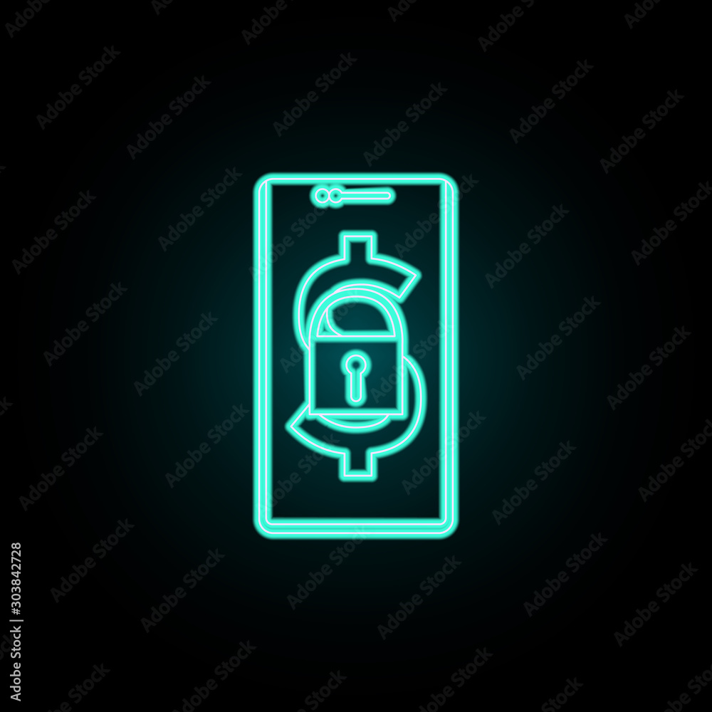 Lock in a mobile bank neon icon. Simple thin line, outline vector of banking icons for ui and ux, website or mobile application Lock in a mobile bank neon icon. Simple thin line, outline vector of banking icons for ui and ux, website or mobile application