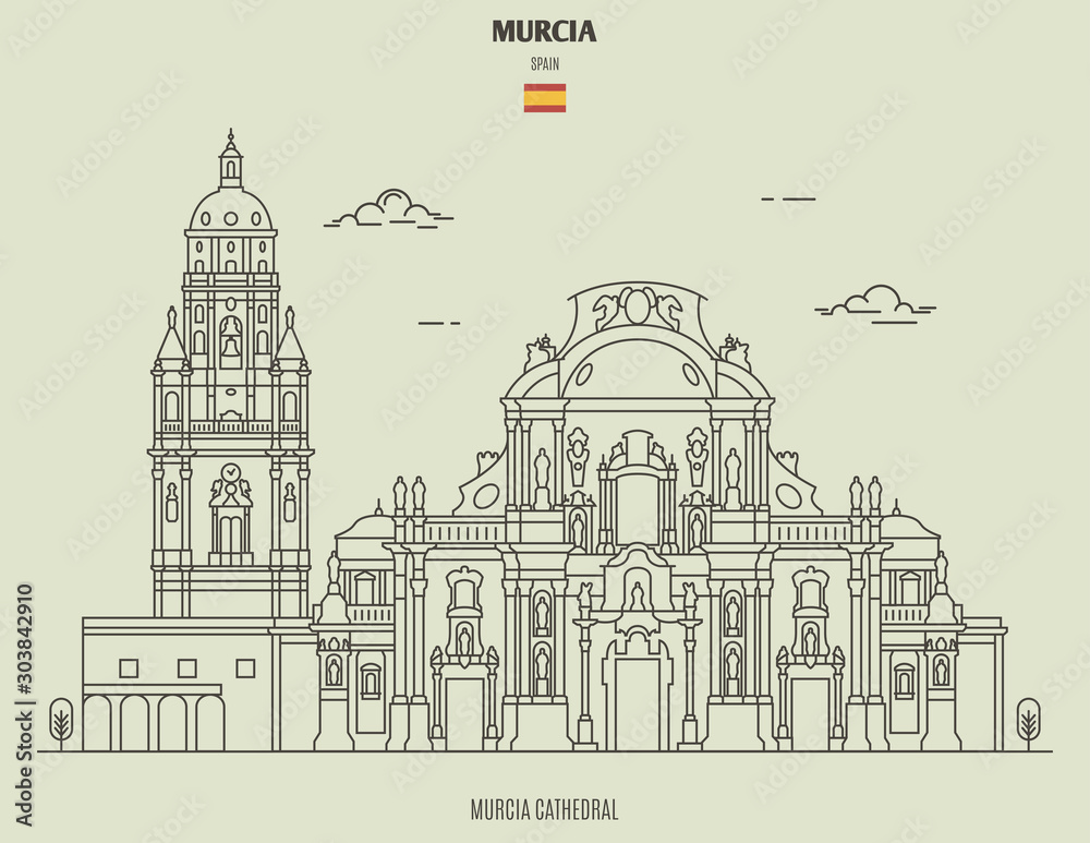 Murcia Cathedral, Spain. Landmark icon