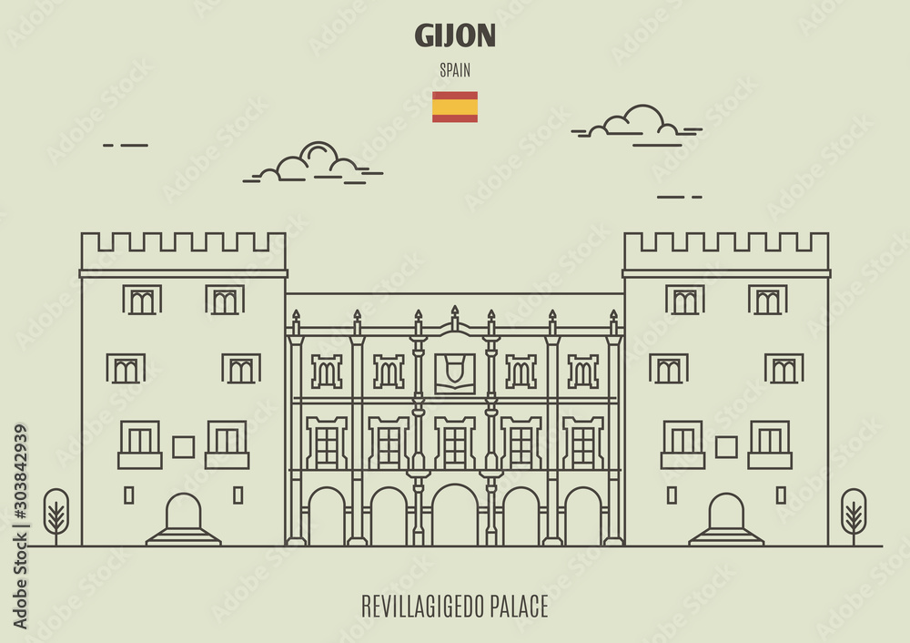 Revillagigedo Palace in Gijon, Spain. Landmark icon
