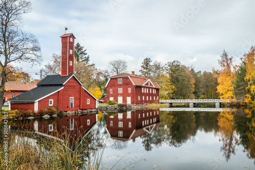 The red wooden buildings at the former plant Stromfors, Ruotsinpyhtaa, Finland