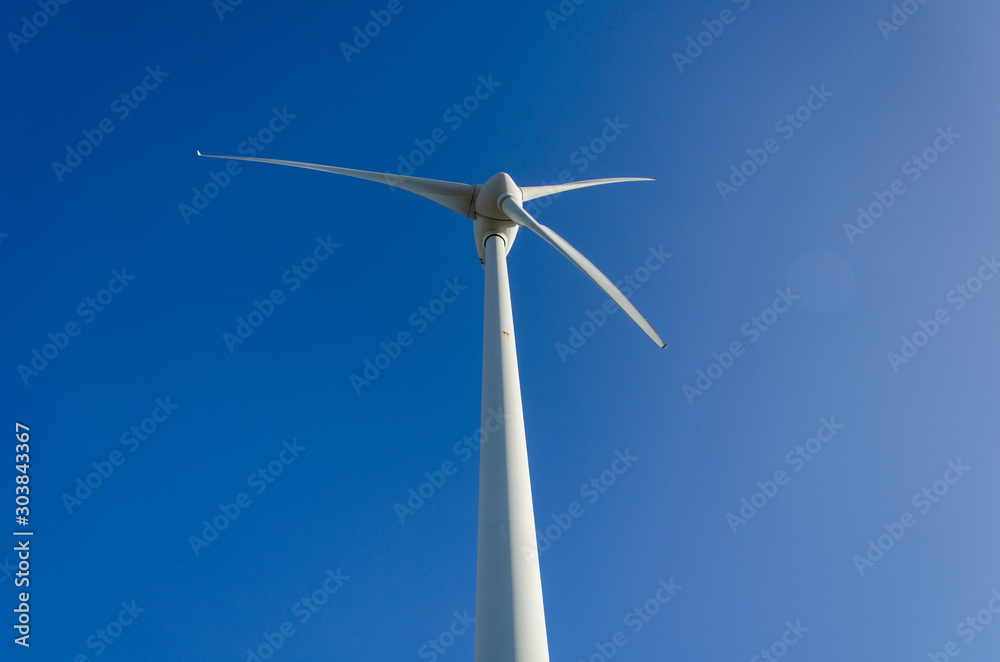 wind power plant. blue sky. Portugal. Arruda dos Vinhos. Green energy concept, eco power.  Copy space.