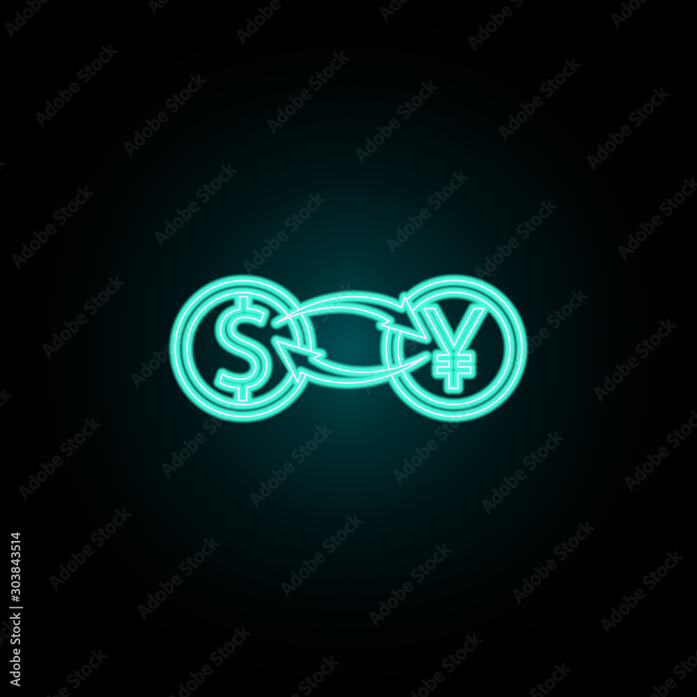 Dollar yen exchange neon icon. Simple thin line, outline vector of banking icons for ui and ux, website or mobile application Dollar yen exchange neon icon. Simple thin line, outline vector of banking icons for ui and ux, website or mobile application