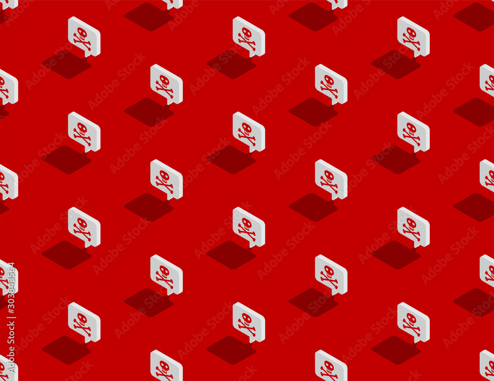 Skull and crossbones sign in speech bubble message 3d isometric seamless pattern, Danger concept poster and social banner post design illustration isolated on red background with space, vector eps 10 Skull and crossbones sign in speech bubble message 3d isometric seamless pattern, Danger concept poster and social banner post design illustration isolated on red background with space, vector eps 10