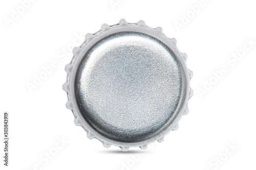 macro of metallic bottle cap isolated on white