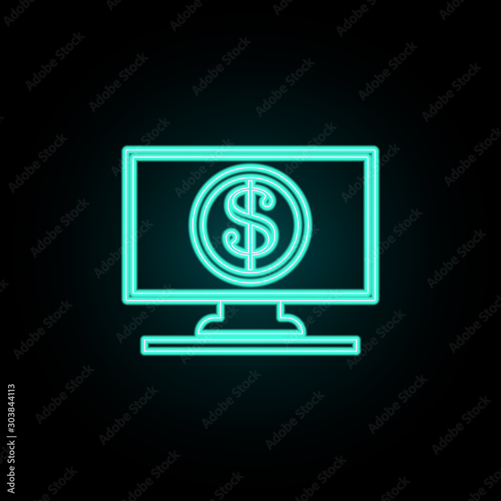 Coin on the monitor screen neon icon. Simple thin line, outline vector of banking icons for ui and ux, website or mobile application
