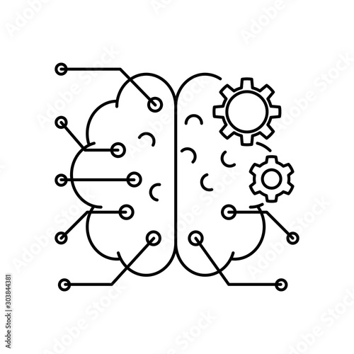 Concept of Artificial Intelligence AI and Machine learning. Outline thin line flat illustration. Isolated on white background.  photo