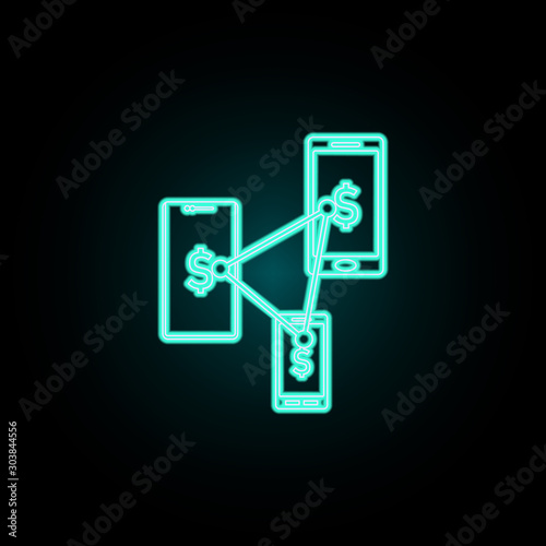 Mobile banking and phones neon icon. Simple thin line, outline vector of banking icons for ui and ux, website or mobile application