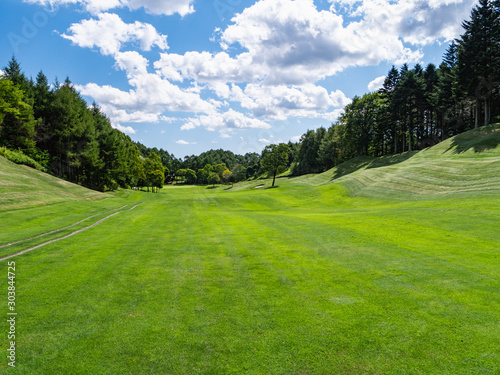 Golf Course with beautiful green field. Golf course with a rich green turf beautiful scenery.