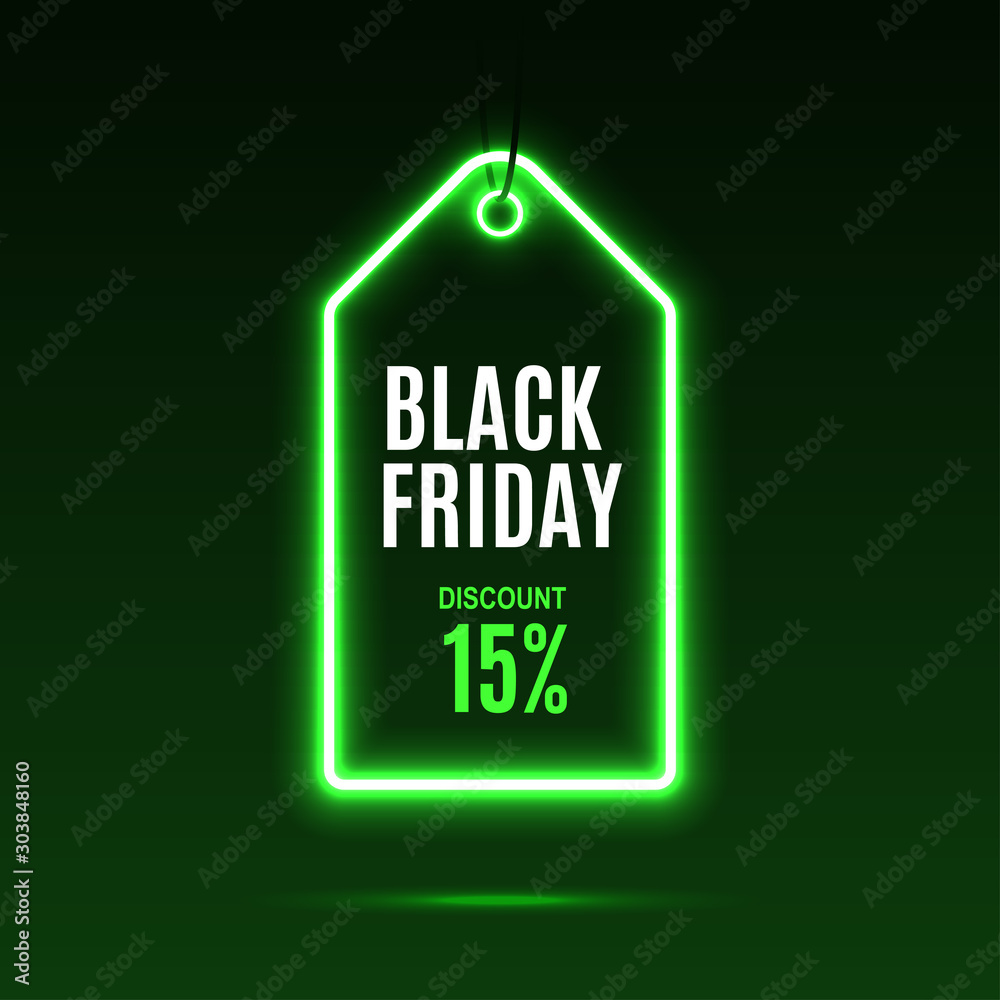 Neon label. Black friday at a discount. EPS10 vector. - obrazy, fototapety, plakaty 