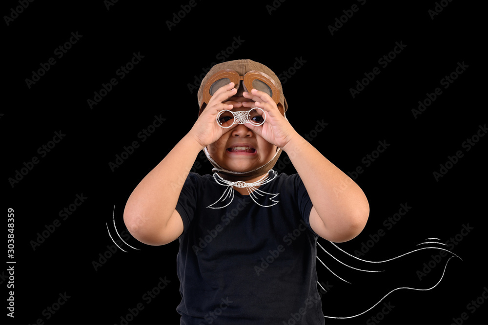 The boy pretends to be a superhero and is playing as an astronaut. Draw concept The boy pretends to be a superhero and is playing as an astronaut. Draw concept