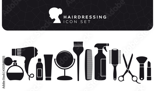 Vector icon set ladies hairdresser - salon. Isolated on white background.