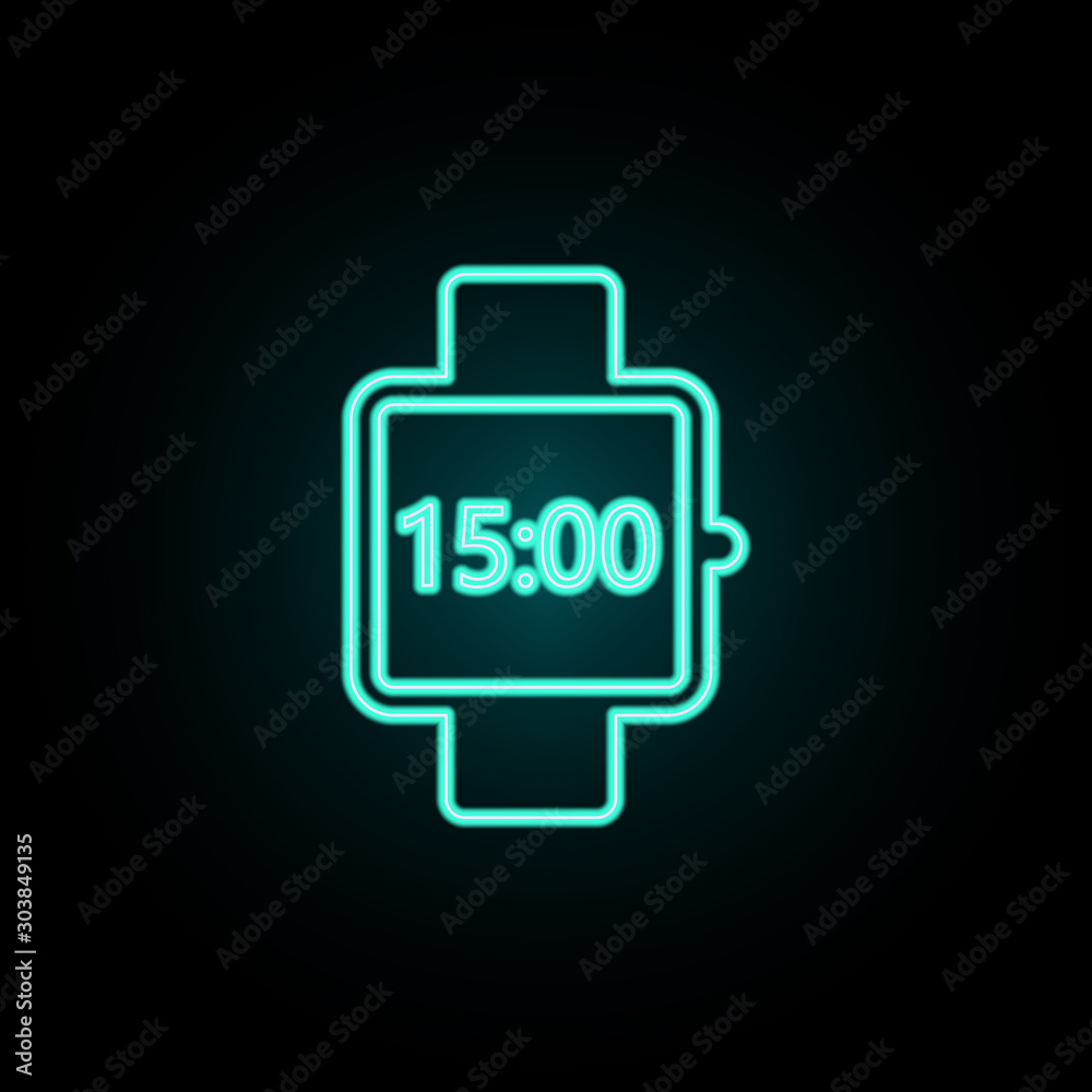 Smart watches neon icon. Simple thin line, outline vector of web icons for ui and ux, website or mobile application Smart watches neon icon. Simple thin line, outline vector of web icons for ui and ux, website or mobile application