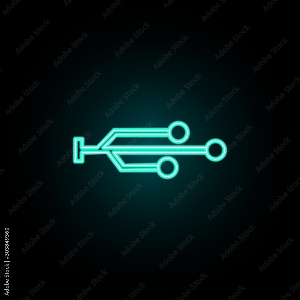 Usb sign neon icon. Simple thin line, outline vector of web icons for ui and ux, website or mobile application Usb sign neon icon. Simple thin line, outline vector of web icons for ui and ux, website or mobile application