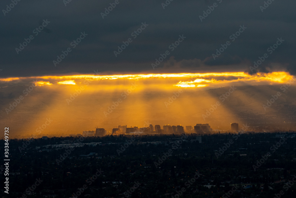 Sunrise over city