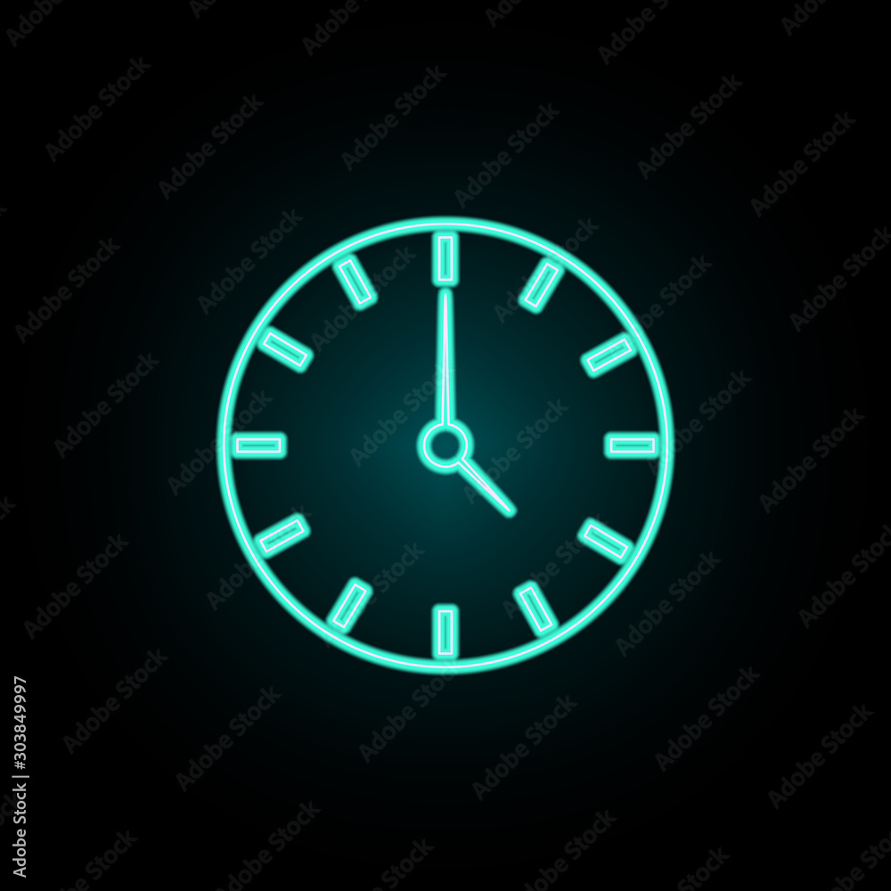 Clock neon icon. Simple thin line, outline vector of web icons for ui and ux, website or mobile application Clock neon icon. Simple thin line, outline vector of web icons for ui and ux, website or mobile application