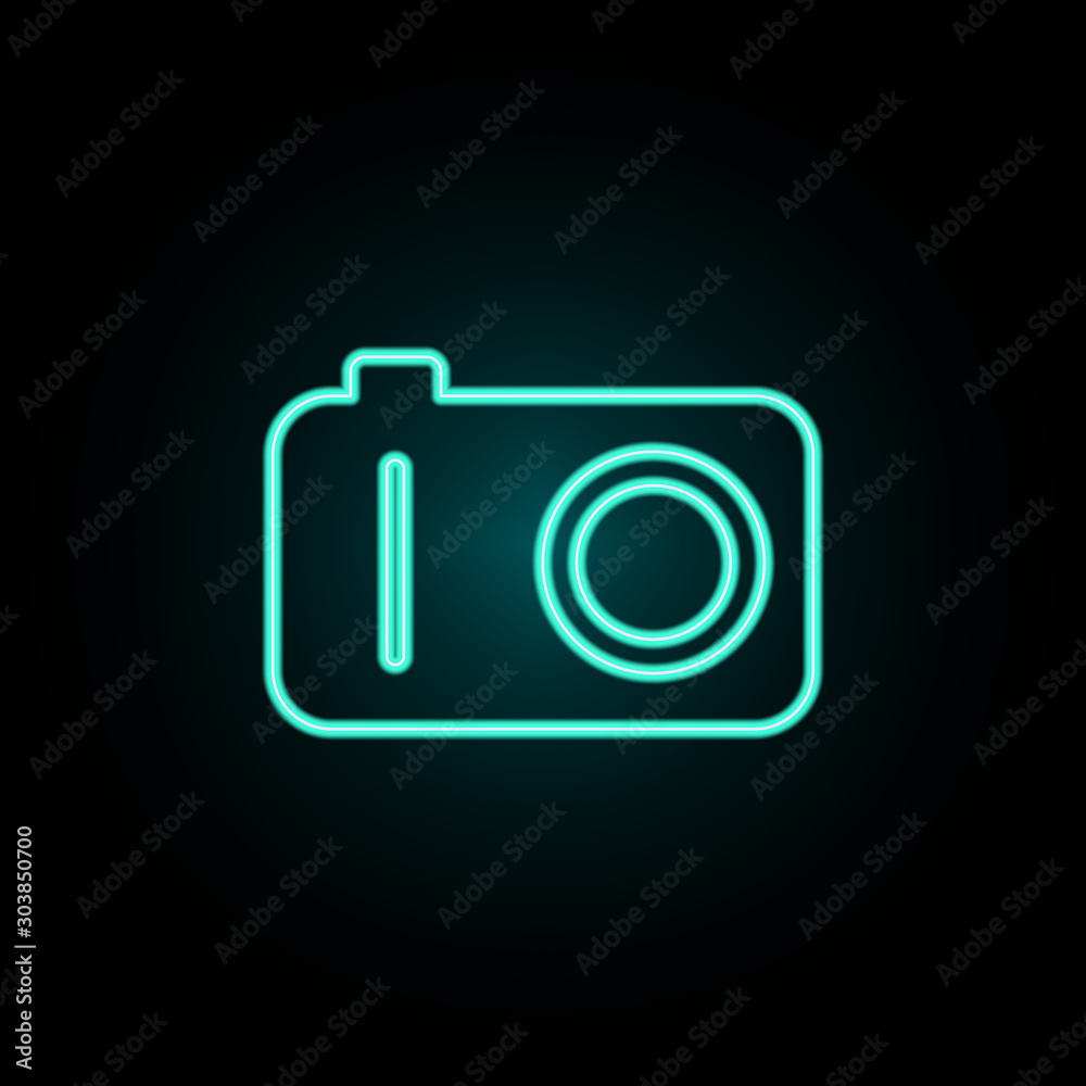 Camera neon icon. Simple thin line, outline vector of web icons for ui and ux, website or mobile application Camera neon icon. Simple thin line, outline vector of web icons for ui and ux, website or mobile application