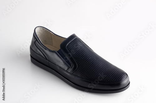 Men fashion black shoe loafer isolated on a white background.