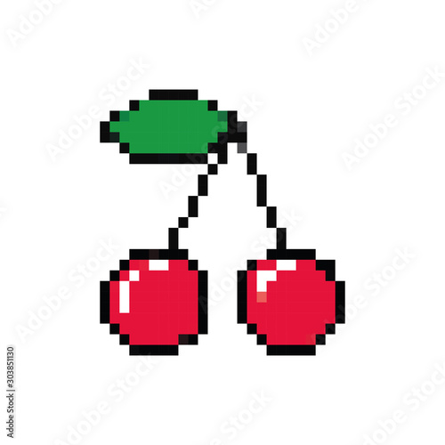 cherries fruits 8 bits pixelated style icon