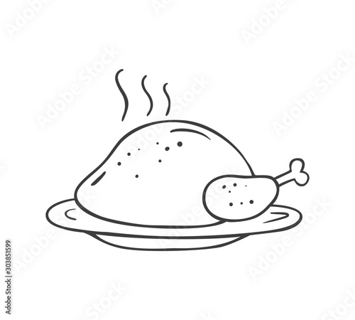 Сhristmas turkey in doodle sketch style.
