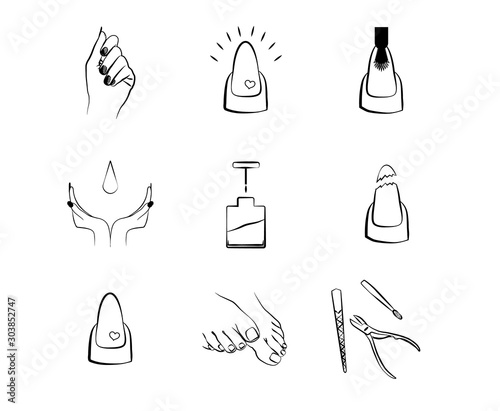 nail icons set manicure