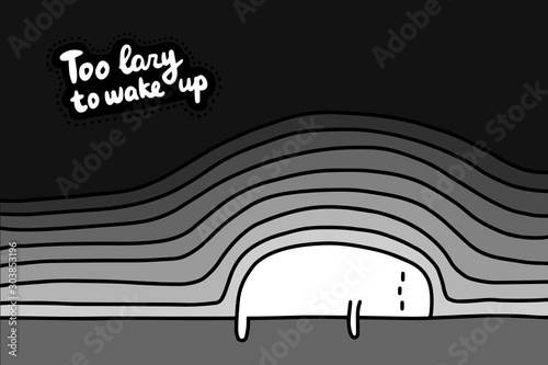 Too lazy to wake up hand drawn vector illustration in cartoon comic style man under layers of blankets