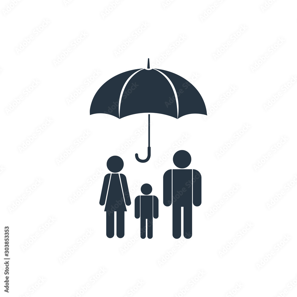 People under umbrella isolated on white background. Insurance concept. Family protection sign. Vector illustration