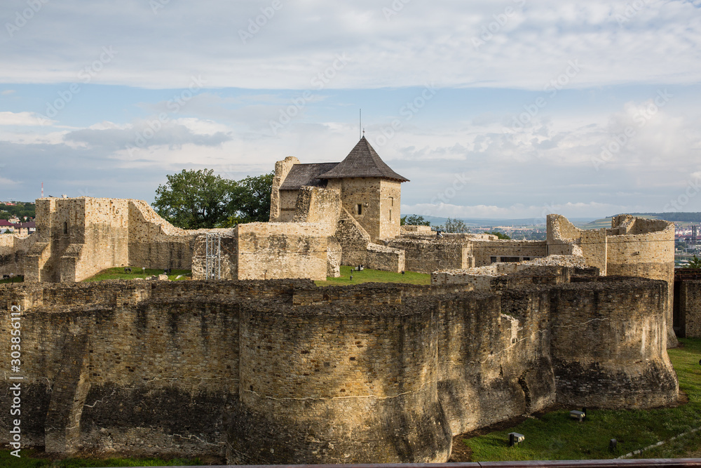 Panoramic view to ancient royal fortress of Suceava in Romania
