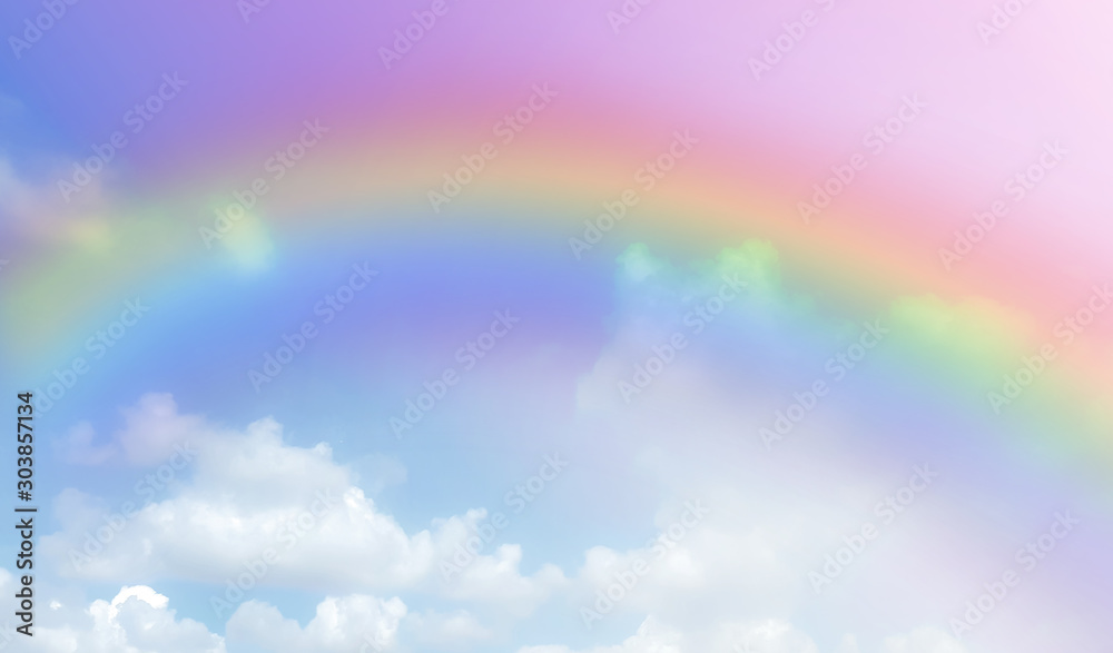 There are clouds and sky with rainbow as pastel background. There are clouds and sky with rainbow as pastel background.