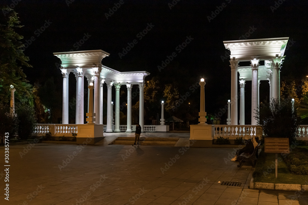 Obraz premium Night view of park with Collonades in Batumi city - the capital of Adjara in Georgia