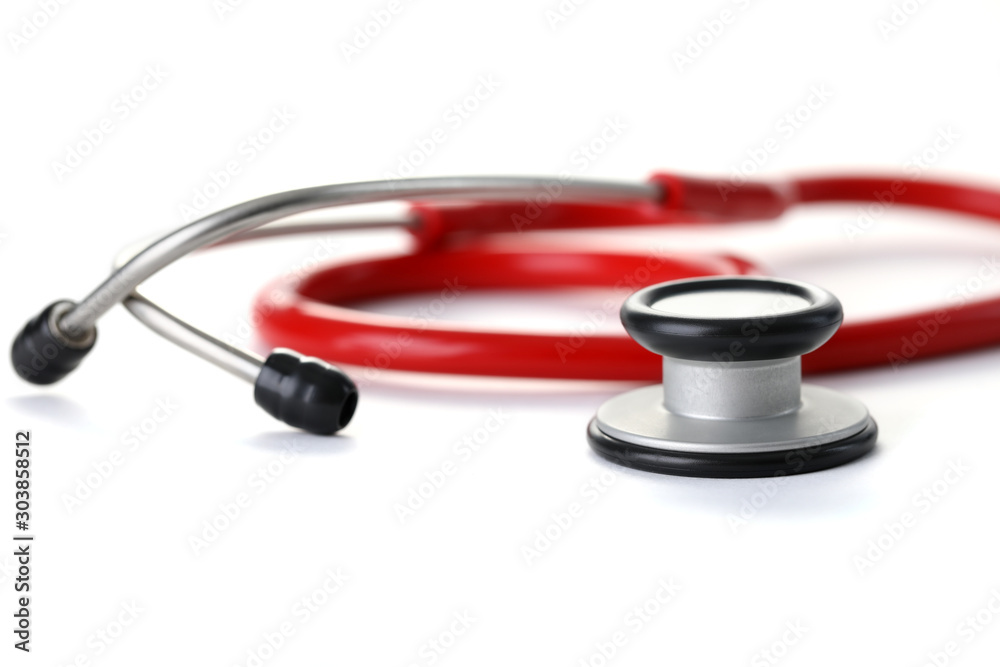 Red stethoscope with black silver head isolated Red stethoscope with black silver head isolated