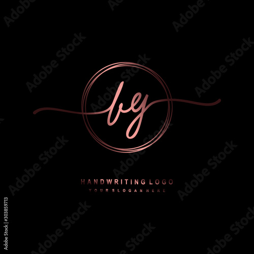 BY Initial handwriting logo design with circle lines dark pink gradation color. handwritten logo for fashion, beauty, team, wedding, luxury logo