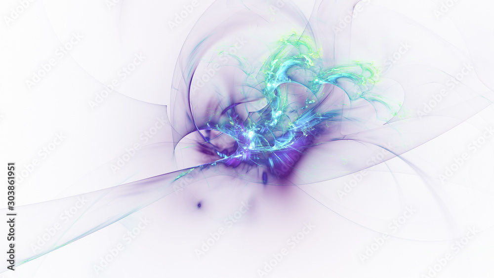 Obraz premium Abstract blue and violet glowing shapes. Fantasy light background. Digital fractal art. 3d rendering.