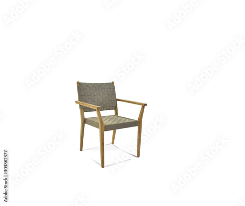 Chair natural wood single seat with rattan material  comfortable for interior exterior furniture  isolated on white background