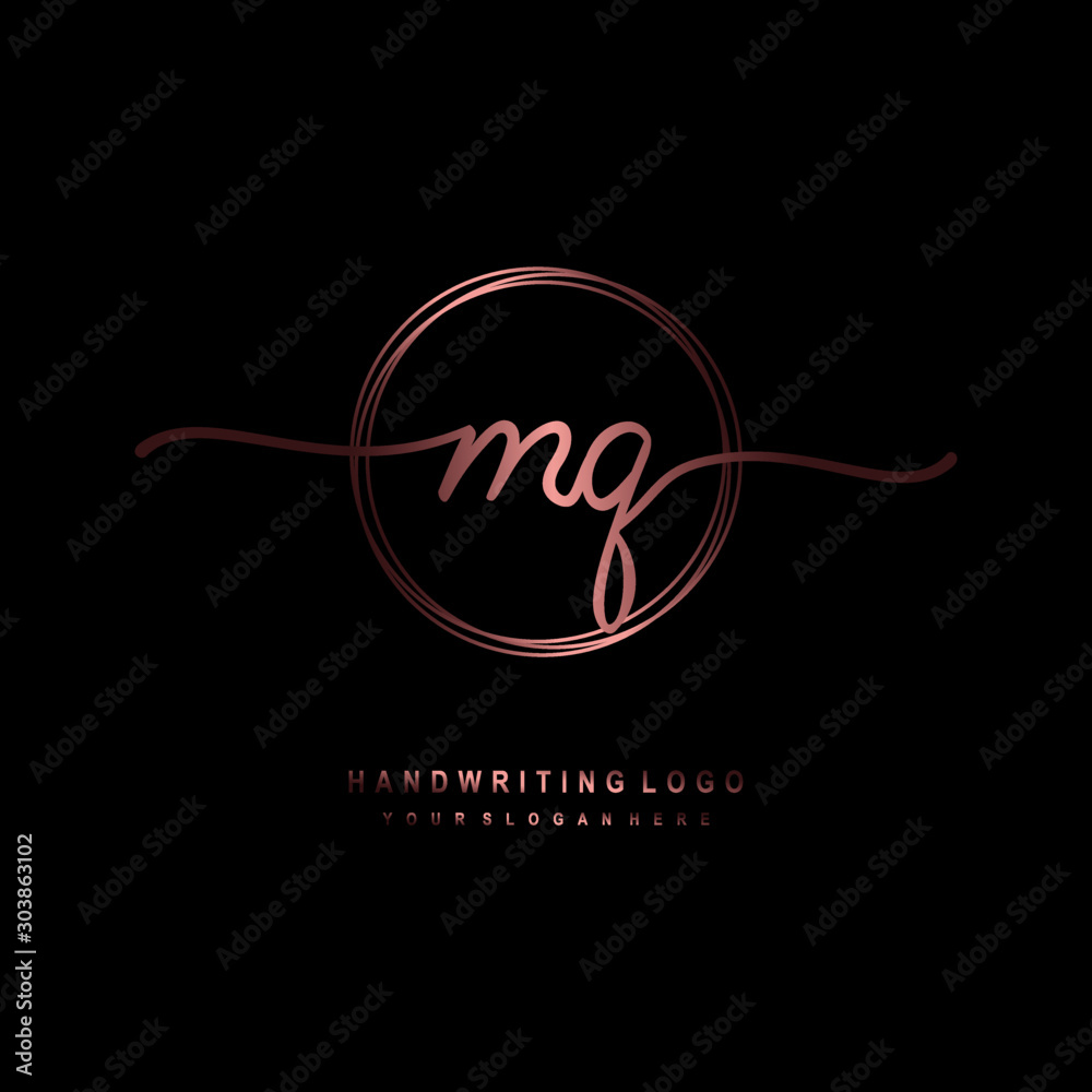 MQ Initial handwriting logo design with circle lines dark pink gradation color. handwritten logo for fashion, beauty, team, wedding, luxury logo