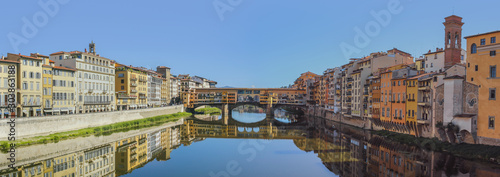 .Colorful panoramic of Ponte Vecchio over Arno river, Florence, Italy
