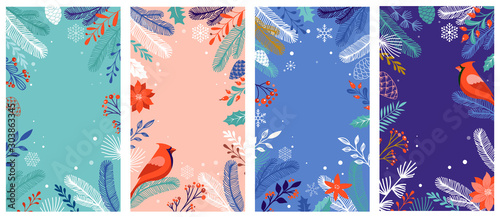 Collection of abstract background designs, winter sale, social media promotional content. Vector illustration
