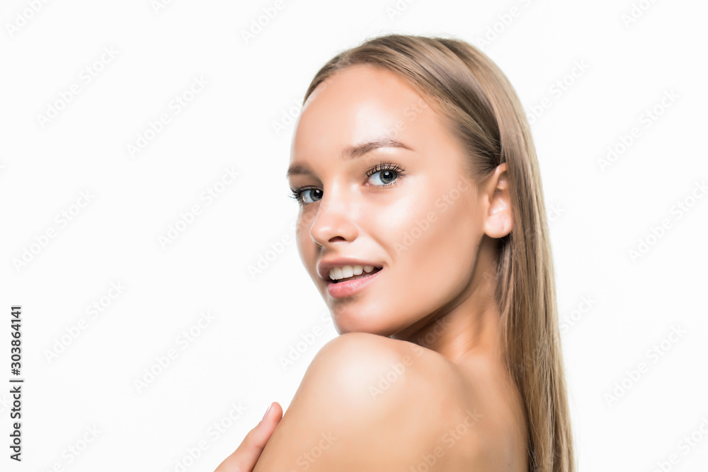 Young woman with beautiful healthy face isolated on white background Young woman with beautiful healthy face isolated on white background