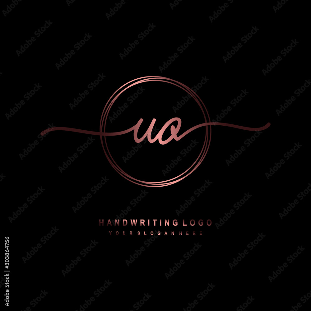 UO Initial handwriting logo design with circle lines dark pink gradation color. handwritten logo for fashion, beauty, team, wedding, luxury logo