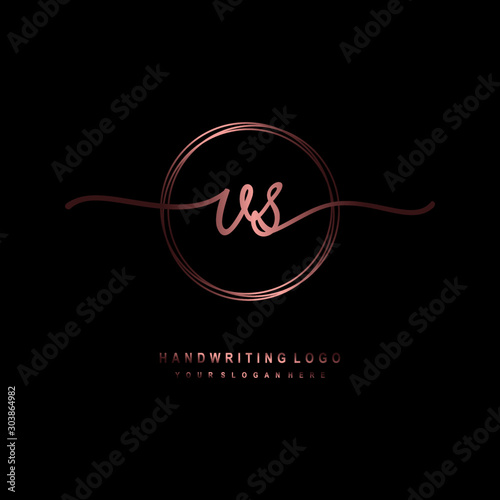 VS Initial handwriting logo design with circle lines dark pink gradation color. handwritten logo for fashion, beauty, team, wedding, luxury logo