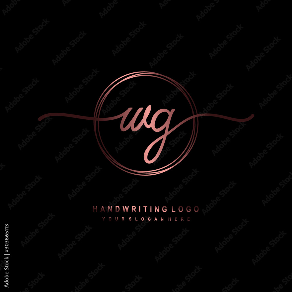 WG Initial handwriting logo design with circle lines dark pink gradation color. handwritten logo for fashion, beauty, team, wedding, luxury logo
