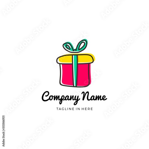 Cartoon Gift Modern and Simple Logo Design Tamplate