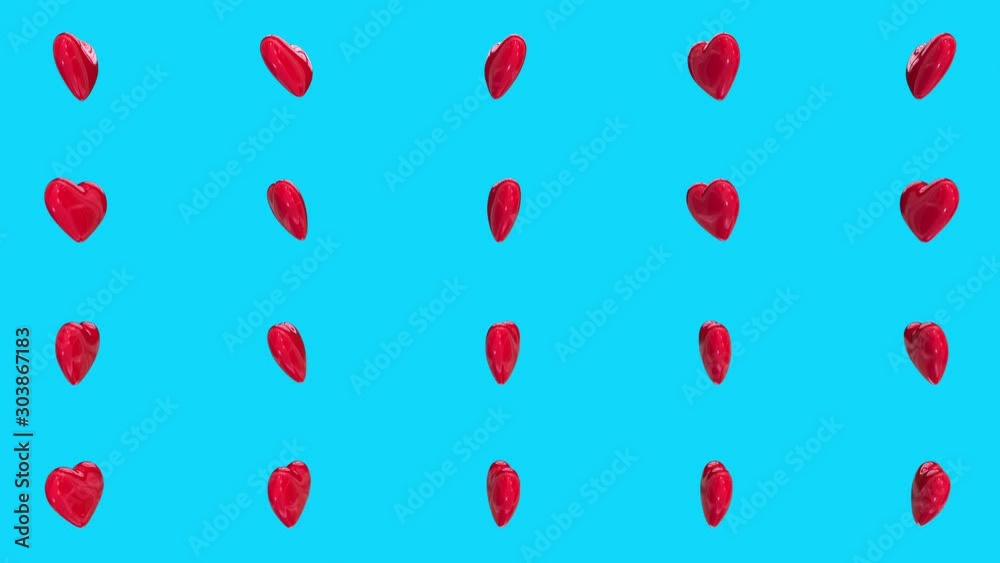 Realistic 3d cartoon red heart flying and rotated on blue background. Colorful symbol of Valentine's day. Abstract romantic concept for holiday or broadcast decoration. Loop 3d animation. Realistic 3d cartoon red heart flying and rotated on blue background. Colorful symbol of Valentine's day. Abstract romantic concept for holiday or broadcast decoration. Loop 3d animation.