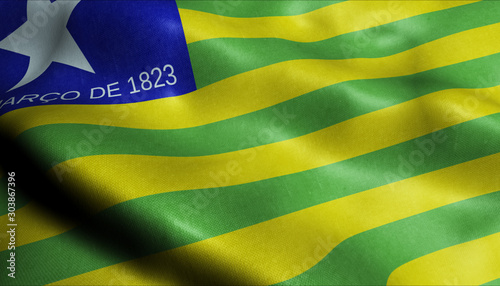 3D Waving Brazil Province Flag of Piaui Closeup View photo
