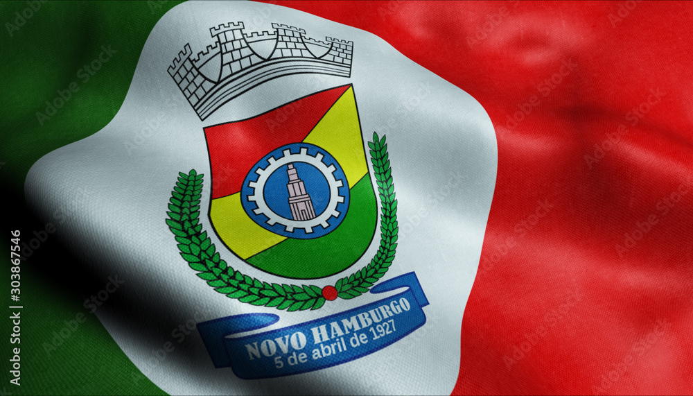 3D Waving Brazil City Flag of Novo Hamburgo Closeup View